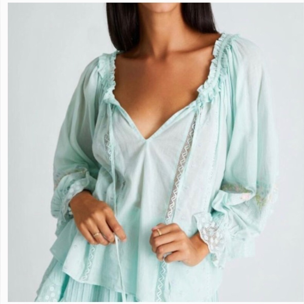 LoveShackFancy Odina top in sea foam